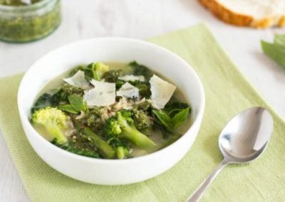 Garlicky Broccoli & Asparagus Soup with Wild Rice