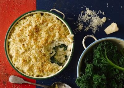 Four Cheese and Kale Macaroni with an Almond Crumb